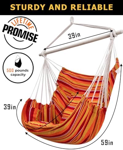 ADVOKAIR Hammock Chair Swing 500lbs Steel Bar 2 Cushions Multi Size