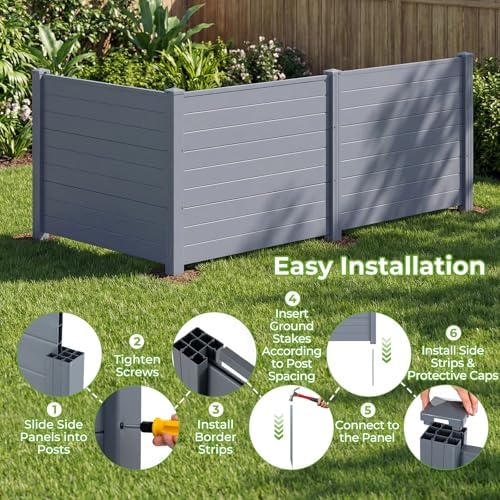 GIANTEX 36''H x 48''W Air Conditioner Fence Privacy Screen 3 Panels, Gray