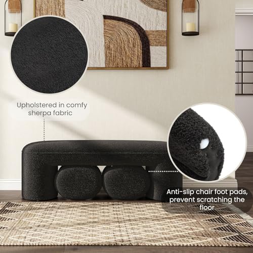 53" Sherpa Nesting Ottoman Bench Set, Black