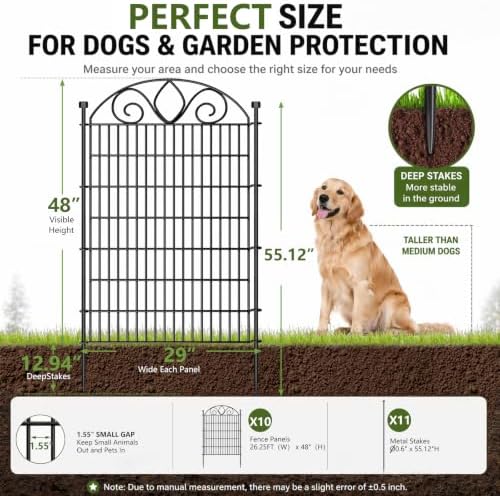 No Dig Garden Fence Outdoor for Yard, 10 Panels with Gate