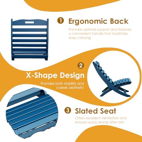 IVY&LANE Portable Xavier-Chairs Set of 2 | Folding-Adirondack-Chair | Wave | HDPE Plastic | Blue | All-Weather Resistant | for Outdoor Fire-Pit Patio Lawn Beach Poolside