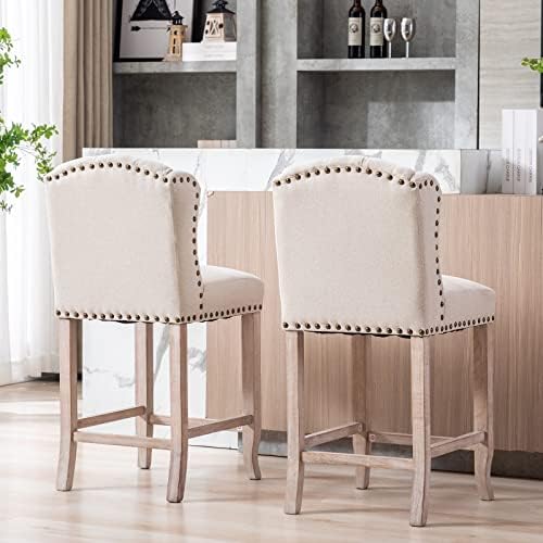 DUOMAY Tufted 26" Counter Stools Set of 4, Linen Beige