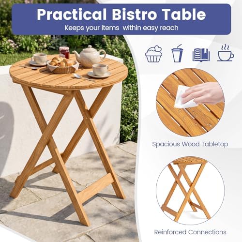 GIANTEX 3 Pieces Acacia Wood Bistro Set, Outdoor Folding Table & Chairs