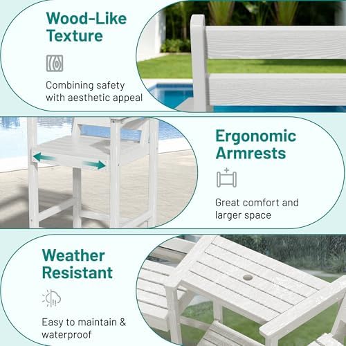 PLUUV Tall Adirondack Chairs Set of 2 with Double Table Trays, White