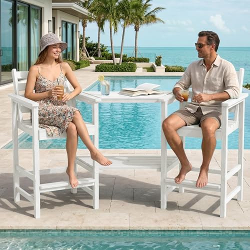 PLUUV Tall Adirondack Chairs Set of 2 with Double Table Trays, White