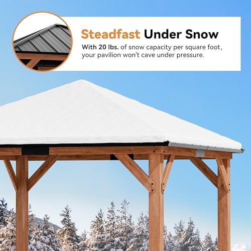 Modern Shade Permanent Wood Gazebo 10x10 with Galvanized Steel Roof