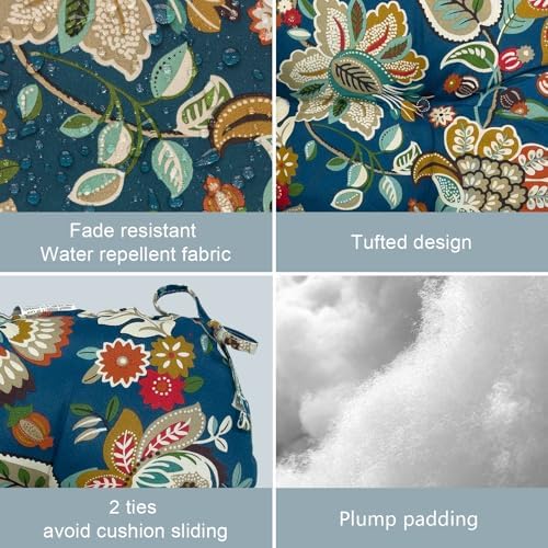 LVTXIII Outdoor Fluffy Bistro Chair Cushions Patio 15-Inch Round Seat Cushions All Weather Chair Pads with Ties for Home Office and Patio Garden Furniture Use, Set of 2, Peacock Blue