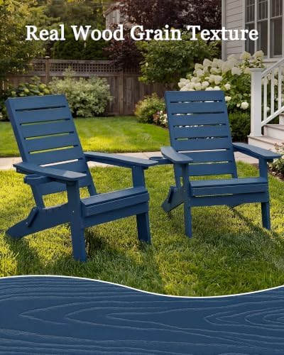 YEFU Adirondack Chair Set of 2 Outdoor, Cup Holder, Navy Blue