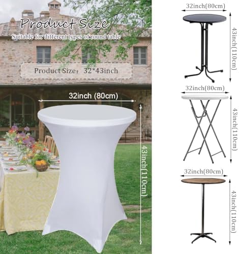 Cocktail Table Covers White Spandex High Top Table Cloths 4 Pack 32x43 Inch