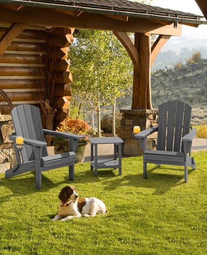SERWALL Folding Adjustable Adirondack Chairs Set of 4, Cup Holders, Gray