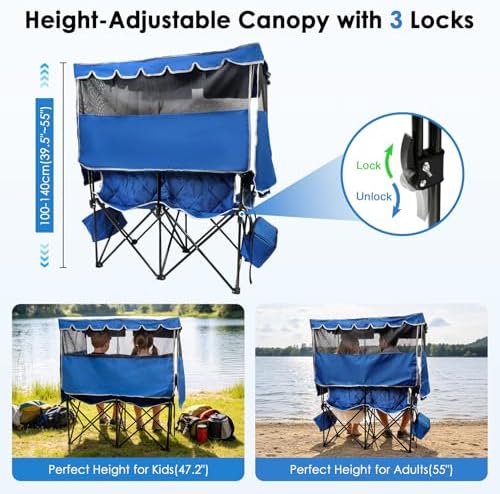Suteck Double Camping Chair with Canopy, 660lbs Folding Loveseat with Shade