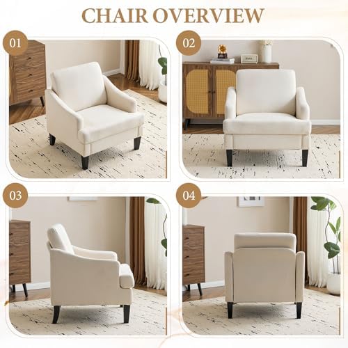 Bezseller Modern Accent Chair with Wood Legs, Beige