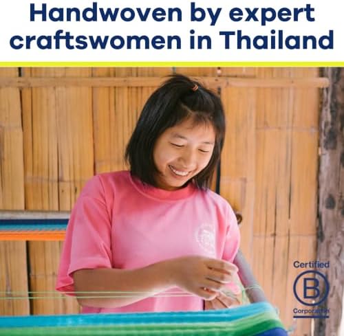 Yellow Leaf Handwoven Hanging Chair - 330 lb - Neon Blue & Turquoise