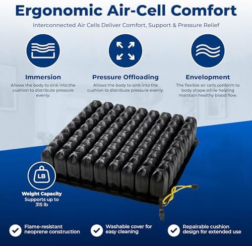 Roho High Profile Air Cell Wheelchair Cushion 18-19" x 16-17", Standard Cover