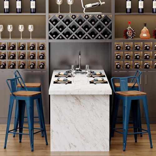 26" Barstools Set of 4 Counter Height Bar Stools Side Chair-Distressed Navy