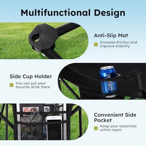 ALPHA CAMP 2-Pack Folding Camping Chair with Cooler Bag & Lumbar Support