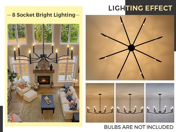 Black Chandelier, Modern Dining Room Light Fixture 8 Light Candle Chandelier Over Table 44in Metal Chandeliers Lighting for Living Room Entry Master Bedroom Bathtub Kitchen