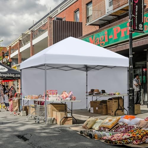 COOSHADE Pop Up Canopy Tent with 2 Sidewalls, 8x8, White