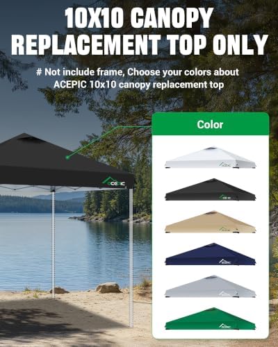 ACEPIC Upgraded 10x10 Canopy Replacement Top with Air Vent(Black, Top Only)