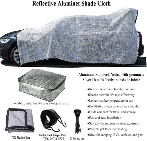 70% 12x25 FT Aluminet Shade Cloth for Car, RV and Camping