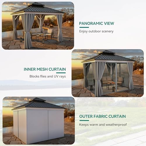 YITAHOME 10X10FT Gazebo Patios Hard Top Outdoor Canopy Aluminum Frame