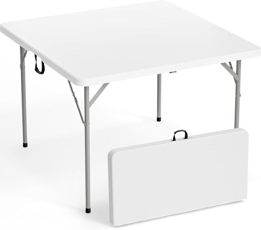 VINGLI 42" Fold in Half Square Table, Bi-Folding Commercial Portable Plastic Dining Table for Kitchen Outdoor Party Wedding Event, White