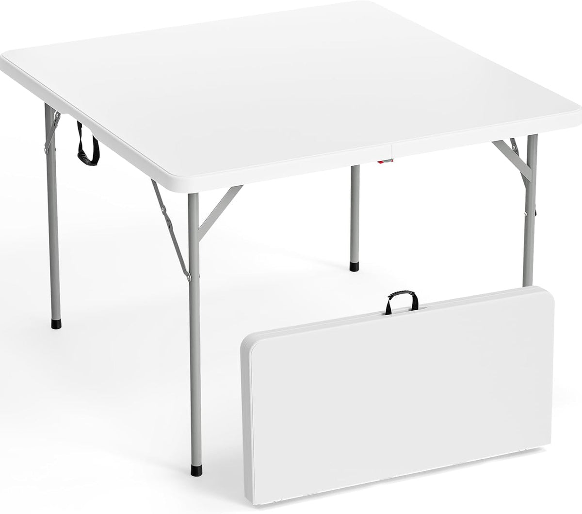 VINGLI 42" Fold in Half Square Table, Bi-Folding Commercial Portable Plastic Dining Table for Kitchen Outdoor Party Wedding Event, White