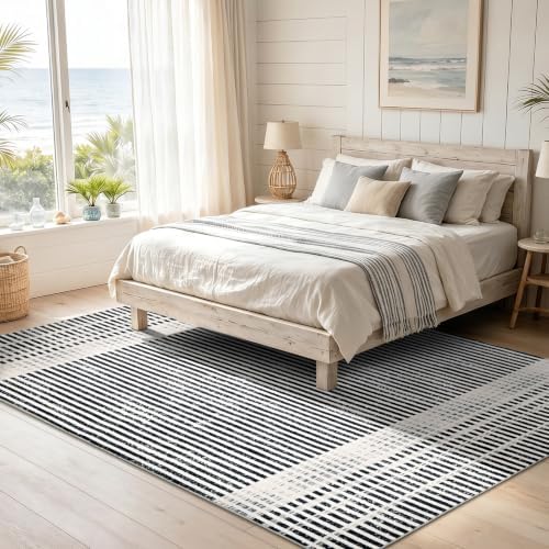 YIHOUSE Washable 5x7 Modern Striped Area Rug, Abstract Living Room Rug