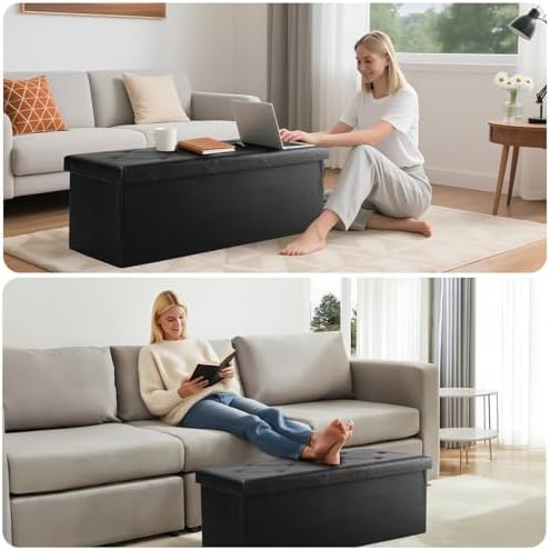 DUMOS 43 Inch Folding Ottoman with Storage Bench, Foot Rest Stool Ottoman