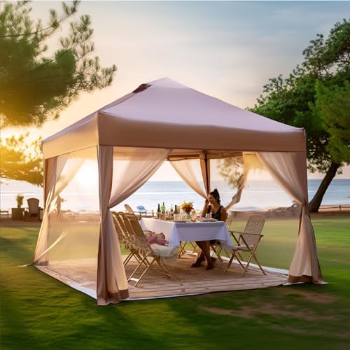 PHI VILLA 10x10 Pop Up Canopy Tent with Netting, Easy Tents Instant Shade
