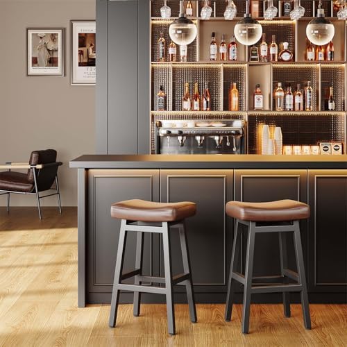 Raynesys 29 Inche Bonded Leather Counter Height Bar Stools Set of 2 Curved