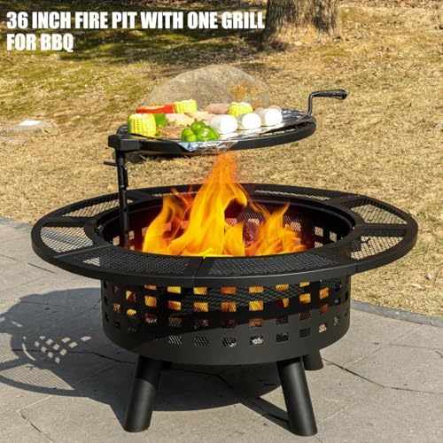 Verdeluxe 36 inch Outdoor Fire Pit with Cooking Grate 3-in-1 Fire Pit Table