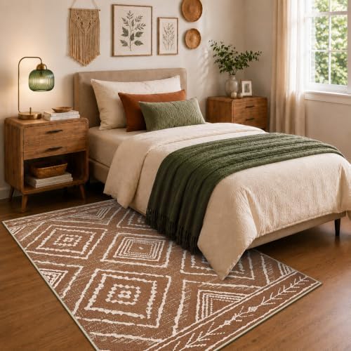 BESTSWEETIE 5'x7' Washable Area Rug for Living Room Bedroom Yellowbrown