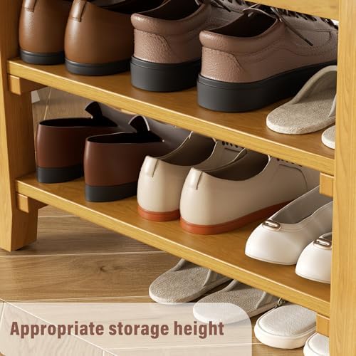 Shoe Rack Bench Mid Century Modern 2-Tier Shoe Rack Organizer for Entryway Hallway or Living Room Farmhouse Rustic Wooden Seat Bench Natural 11.8" Dx31.5 Wx16.5 H