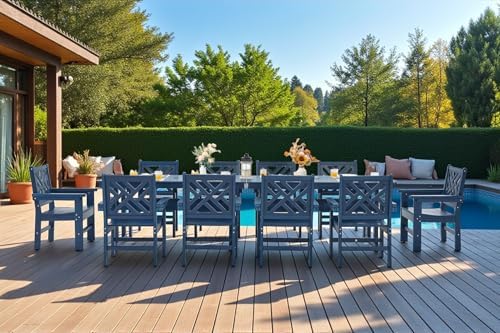 12 Piece HDPE Outdoor Dining Set for 10, Patio HDPE Furniture Set with 2 Table and Umbrella Hole, Outdoor Table and Chairs for Garden, Poolside, Backyard, Deck