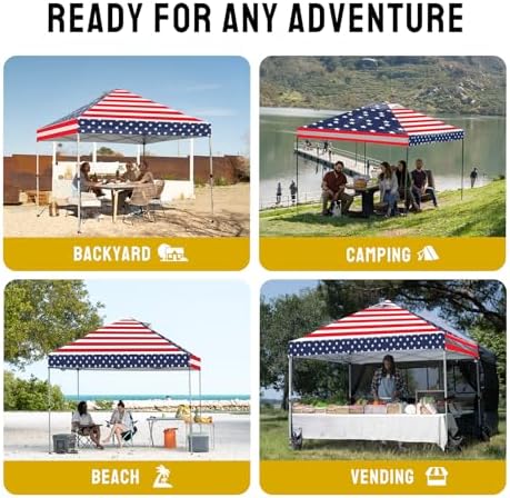 CROWN SHADES 10x10 Pop Up Canopy Tent with One Push Setup, American Flag