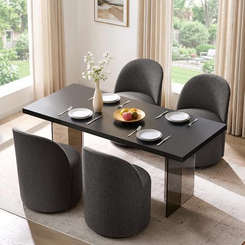 Upholstered Swivel Dining Chair Set of 4 No Assembly Boucle Side Chair