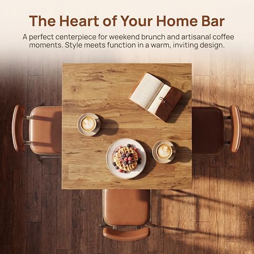 Tribesigns Square Bar Height Table, 39.4" H Counter Height Pub Table, High Top Kitchen Bar Table with Footrest, for Dining Room, Kitchen, Restaurant, Cafe, Pub, Rustic Brown