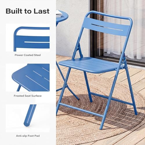 LAUSAINT HOME 3-Piece Folding Steel Bistro Set,Round, Blue