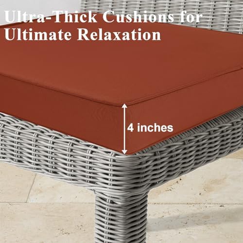 Outdoor Chair Cushions 22x22x4 Inch, Waterproof Spice Patio Furniture Cushions Set of 2 with Ties & Handle, 3 Year Color Fastness Square Replacement Seat Cushions for Sofa, Couch