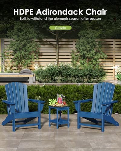 GREENVINES Oversized Adirondack Chairs Set of 2, HDPE All Weather, Blue