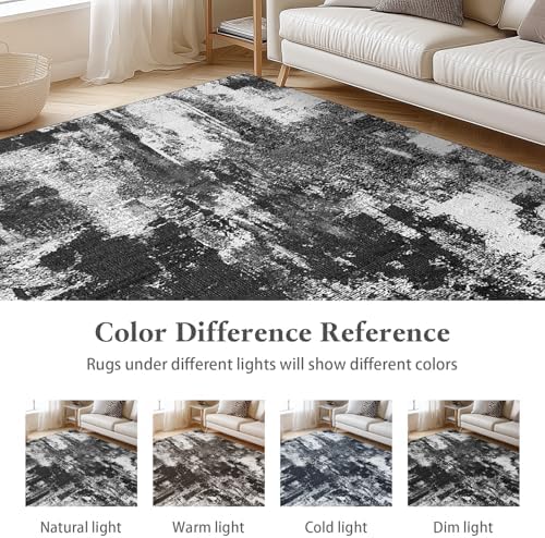 Area Rugs 8x10, Modern Abstract Machine Washable Rugs for Living Room Thin Carpet Indoor Floor Non-Shedding Carpets for Bedroom Dining Room Farmhouse Home Office | Black White