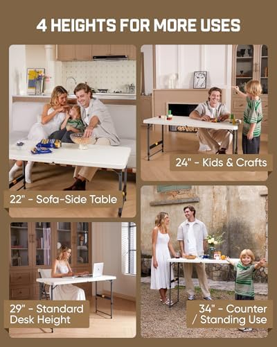 FanttikOutdoor Folding Table 4 Foot Quick Adjust Portable Plastic 4 Heights