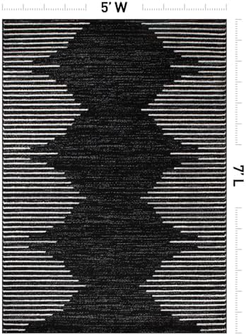 Rugshop Bohemian Stripe Stain Resistant High Traffic Area Rug Black 5' x 7'