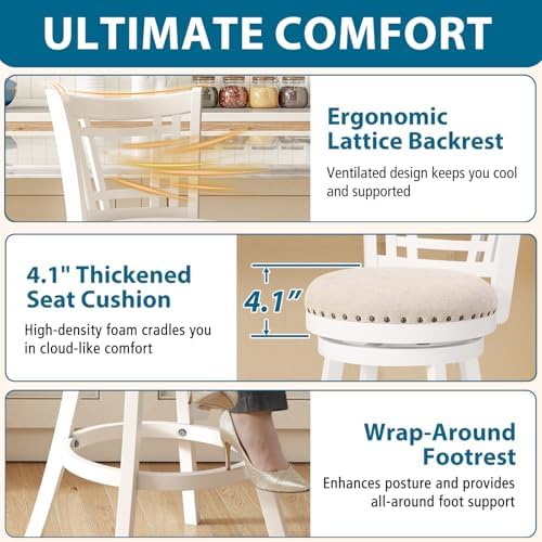 PrimeZone 24 Inch Swivel Counter Height Bar Stools Set of 2, Island Chairs