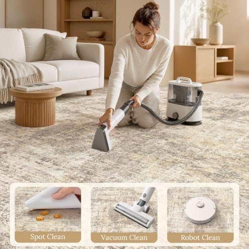 cotiled 9x12 Area Rug for Living Room: Washable Soft Abstract Rugs Beige