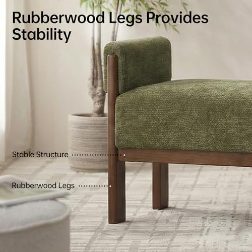 VKNOW 51.8”End of Bed Bench Upholstered Bedroom Bench with Arms, Green