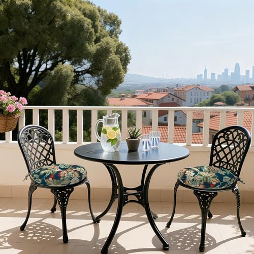 LVTXIII Outdoor Fluffy Bistro Chair Cushions Patio 15-Inch Round Seat Cushions All Weather Chair Pads with Ties for Home Office and Patio Garden Furniture Use, Set of 2, Peacock Blue