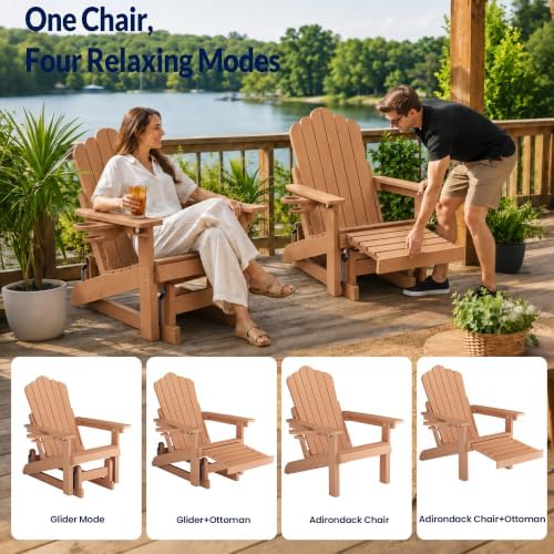 Adirondack Glider Chairs Set of 2,with Retractable Ottoman,Adjustable Back
