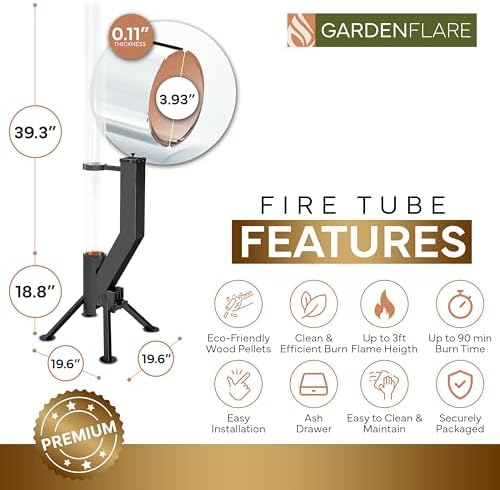 Premium 58in Wood Pellet Patio Heater, Fire Tube, Black